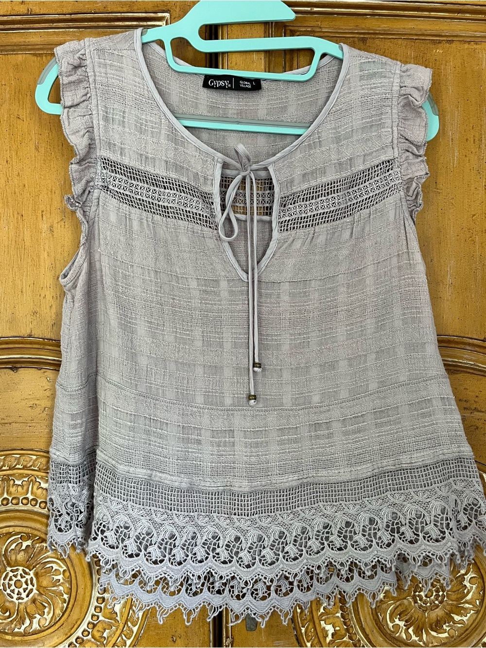 Gypsy 05 Lace-Trim Tie-Front Camisole - Light Gray